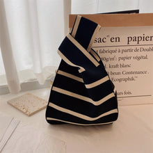 Load image into Gallery viewer, Handmade Knit Handbag Women Mini Knot Wrist Bag Japanese Casual Color Wide Stripe Plaid Tote Bag Student Reusable Shopping Bags

