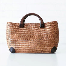 Load image into Gallery viewer, Handmade straw bag retro rattan straw woven handy beach bag simple art weaving bag
