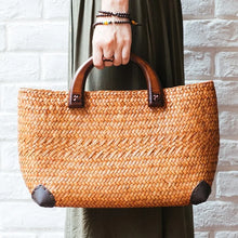 Load image into Gallery viewer, Handmade straw bag retro rattan straw woven handy beach bag simple art weaving bag
