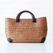 Load image into Gallery viewer, Handmade straw bag retro rattan straw woven handy beach bag simple art weaving bag

