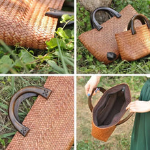 Load image into Gallery viewer, Handmade straw bag retro rattan straw woven handy beach bag simple art weaving bag
