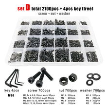 Load image into Gallery viewer, 400/2100pc M1.6 M2 M2.5 M3 M4 M5 Black Grade 12.9 Steel Hexagon Hex Socket Cap Head Screw Bolt Nut Washer Set Assortment Kit Box
