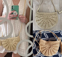 Load image into Gallery viewer, New Half Round Straw Bags for Women Summer Beach Rattan Bag Handmade Woven Half Moon Crossbody Handbags Bohemia
