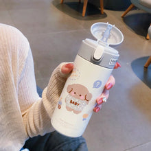 Load image into Gallery viewer, Holaroom Stainless Steel Thermos Vacuum Flask Creative Straw Cup Cute Thermal Insulation Water Bottle Practical Gift About 380ml

