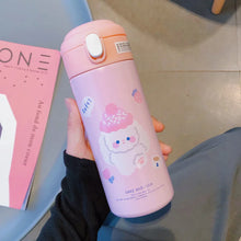 Load image into Gallery viewer, Holaroom Stainless Steel Thermos Vacuum Flask Creative Straw Cup Cute Thermal Insulation Water Bottle Practical Gift About 380ml

