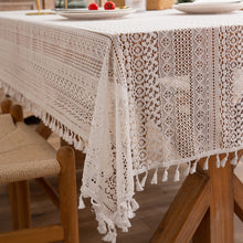 Load image into Gallery viewer, Hollow French Lace Beige Tablecloth Rectangular Wedding Birthday Party Decorative Table Cover Mantel Mesa Nappe with Tassel
