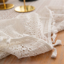 Load image into Gallery viewer, Hollow French Lace Beige Tablecloth Rectangular Wedding Birthday Party Decorative Table Cover Mantel Mesa Nappe with Tassel
