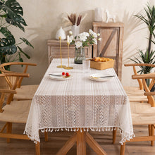 Load image into Gallery viewer, Hollow French Lace Beige Tablecloth Rectangular Wedding Birthday Party Decorative Table Cover Mantel Mesa Nappe with Tassel
