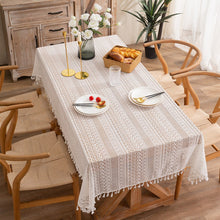 Load image into Gallery viewer, Hollow French Lace Beige Tablecloth Rectangular Wedding Birthday Party Decorative Table Cover Mantel Mesa Nappe with Tassel
