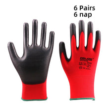 Load image into Gallery viewer, 6 Pairs GMG CE EN388 Red Polyester Black PU Work Safety Gloves Garden Construction industry Mechanic Working Gloves
