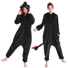 Load image into Gallery viewer, How to Train Your Dragon Toothless  Kigurumi Women Winter Flannel Animal Onesie Cute Cosplay Sleepwear Jumpsuit Pajamas
