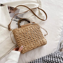 Load image into Gallery viewer, JIOMAY Straw Bags Summer 2023 Women Tote Bags Designer Handbags PurseS Weave Drawstring Closure Wooden Handle Beach Shoulder Bag
