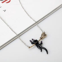 Load image into Gallery viewer, Kiki's Delivery Service Jiji Cat Broom Pendants Fashion Jewelry for Women Black Cat Hanging Wand Necklace Witches Jewelry
