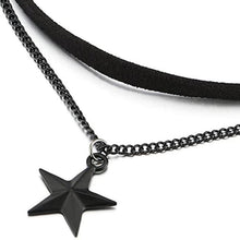 Load image into Gallery viewer, Ladies Womens Two-Rows Black Choker Necklace with Black Chain and Pentagram Star Charm Pendant Multilayer Collar Necklace
