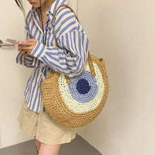 Load image into Gallery viewer, Large Capacity Round Women Fashionable Straw Woven Shoulder Bag Handmade Summer Beach Travel Holiday Women Tote Bags
