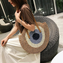 Load image into Gallery viewer, Large Capacity Round Women Fashionable Straw Woven Shoulder Bag Handmade Summer Beach Travel Holiday Women Tote Bags
