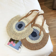 Load image into Gallery viewer, Large Capacity Round Women Fashionable Straw Woven Shoulder Bag Handmade Summer Beach Travel Holiday Women Tote Bags
