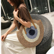 Load image into Gallery viewer, Large Capacity Round Women Fashionable Straw Woven Shoulder Bag Handmade Summer Beach Travel Holiday Women Tote Bags
