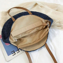Load image into Gallery viewer, Large Capacity Round Women Fashionable Straw Woven Shoulder Bag Handmade Summer Beach Travel Holiday Women Tote Bags
