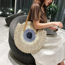 Load image into Gallery viewer, Large Capacity Round Women Fashionable Straw Woven Shoulder Bag Handmade Summer Beach Travel Holiday Women Tote Bags
