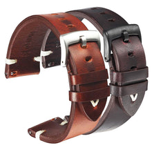 Load image into Gallery viewer, Leather Watchband Black Dark Brown Oil Wax Leather Watch Strap Italian 18mm 20mm 22mm Quick Release Watch Belt Handmade
