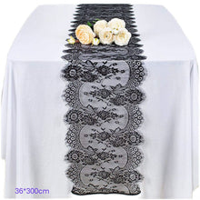 Load image into Gallery viewer, Luxury lace black white Embroidery bed Table Runner flag cloth cover kitchen Christmas Party tablecloth Wedding decor 36*300cm
