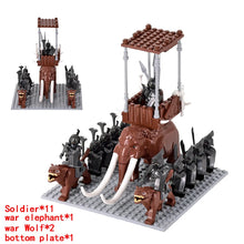 Load image into Gallery viewer, MOC Medieval lotr Figures Orc Soldiers Raider Vargr Wolf Elephant Mount Knights Building Blocks Bricks Toys for children gifts
