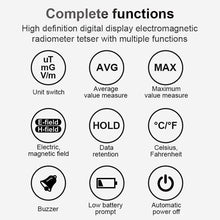 Load image into Gallery viewer, Mestek Electromagnetic Radiation Tester Detector Electric Magnetic Field Radiation EMF Meter Three Singal Measure Buzzer

