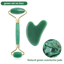 Load image into Gallery viewer, Natural Rose Quartz Jade Roller Gua Sha Set Facial Body Massager Roller Jade Stone Massage Set Face Lifting Beauty Massage Tools

