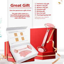 Load image into Gallery viewer, Natural Rose Quartz Jade Roller Gua Sha Set Facial Body Massager Roller Jade Stone Massage Set Face Lifting Beauty Massage Tools
