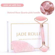 Load image into Gallery viewer, Natural Rose Quartz Jade Roller Gua Sha Set Facial Body Massager Roller Jade Stone Massage Set Face Lifting Beauty Massage Tools
