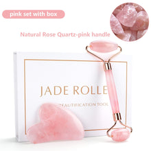 Load image into Gallery viewer, Natural Rose Quartz Jade Roller Gua Sha Set Facial Body Massager Roller Jade Stone Massage Set Face Lifting Beauty Massage Tools
