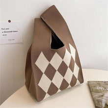 Load image into Gallery viewer, New Wide Striped Handmade Knitted Handbag Minimalist Korean Women Mini Knot Wrist Bag Tote Bag Student Reusable Shopping Bags
