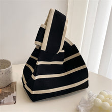 Load image into Gallery viewer, New Wide Striped Handmade Knitted Handbag Minimalist Korean Women Mini Knot Wrist Bag Tote Bag Student Reusable Shopping Bags
