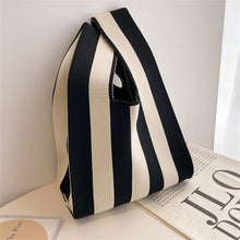 Load image into Gallery viewer, New Wide Striped Handmade Knitted Handbag Minimalist Korean Women Mini Knot Wrist Bag Tote Bag Student Reusable Shopping Bags

