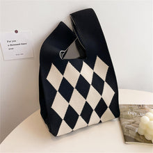 Load image into Gallery viewer, New Wide Striped Handmade Knitted Handbag Minimalist Korean Women Mini Knot Wrist Bag Tote Bag Student Reusable Shopping Bags
