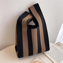 Load image into Gallery viewer, New Wide Striped Handmade Knitted Handbag Minimalist Korean Women Mini Knot Wrist Bag Tote Bag Student Reusable Shopping Bags
