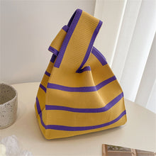 Load image into Gallery viewer, New Wide Striped Handmade Knitted Handbag Minimalist Korean Women Mini Knot Wrist Bag Tote Bag Student Reusable Shopping Bags
