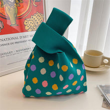 Load image into Gallery viewer, New Wide Striped Handmade Knitted Handbag Minimalist Korean Women Mini Knot Wrist Bag Tote Bag Student Reusable Shopping Bags
