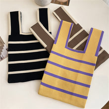 Load image into Gallery viewer, New Wide Striped Handmade Knitted Handbag Minimalist Korean Women Mini Knot Wrist Bag Tote Bag Student Reusable Shopping Bags
