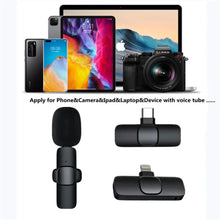 Load image into Gallery viewer, New Wireless Lavalier Microphone Portable Audio Video Recording Mini Microphone for iPhone Android PC Camera Live Gaming Phone
