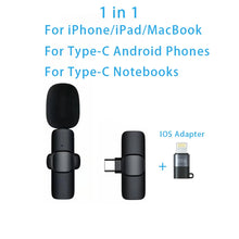 Load image into Gallery viewer, New Wireless Lavalier Microphone Portable Audio Video Recording Mini Microphone for iPhone Android PC Camera Live Gaming Phone
