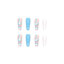 Load image into Gallery viewer, Long Ballet Wear a Foreign Trade Factory Direct s Best-Selling Nail Beauty 24 Pieces Blue and White Tune Cool Summer
