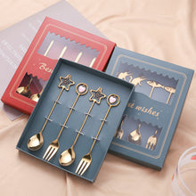 Load image into Gallery viewer, Q Tableware Set Creative Spoon Four-Piece Set round Spoon Stirring Spoon Gift Packing Ice Spoon
