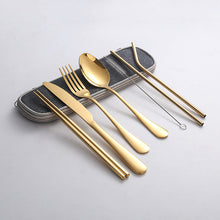Load image into Gallery viewer, Stainless Steel Set Knife, Fork and Spoon Chopsticks Straw Portable Tableware 7-Piece Set
