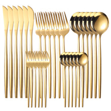 Load image into Gallery viewer, Stainless Steel Knife and Forks 30-Piece Set Portuguese Tableware Golden Set Creative Western Food Steak Knife, Fork and Spoon
