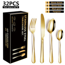 Load image into Gallery viewer, Stainless Steel Tableware Set 1010 Four Main Pieces Western Food/Steak Knife, Fork and Spoon Supply Gift Set
