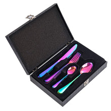 Load image into Gallery viewer, Stainless Steel Tableware Four Components Gift Set Wooden Box Gift Box Knife, Fork and Spoon
