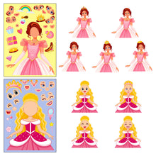 Load image into Gallery viewer, 6 Sheets/Pack Princess Face Changing Stickers Puzzle Stickers Cartoon Princess Face Changing Make a Face Toy Puzzle Stickers
