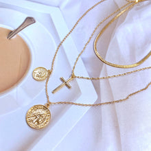 Load image into Gallery viewer, Simple Fashion Necklace Multi-Layer Twin Coin Avatar Cross Multi-Element T-shirt Necklace Neck Accessories
